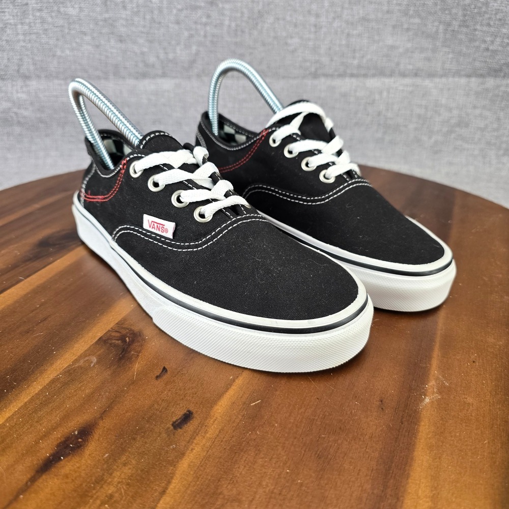 Vans‎ Authentic Black Canvas Low Top Sneakers Red Contrast Stitch Mens 5.5 / W 7 - Picture 15 of 15
